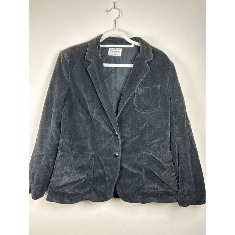 Vintage 90s Calneva Black M Corduroy Suit Jacket 2-Button Notch Lapel Lined